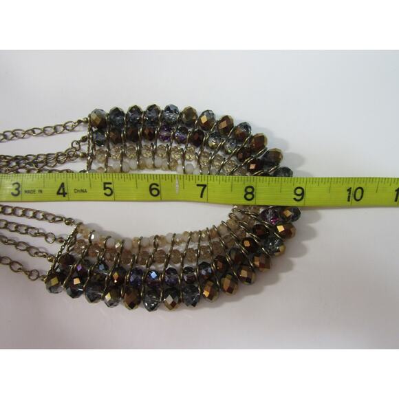 Multi Color Bead Crystal 4 Tier Gold Tone Chain Necklace 18" Boho Cottagecore - Picture 4 of 5